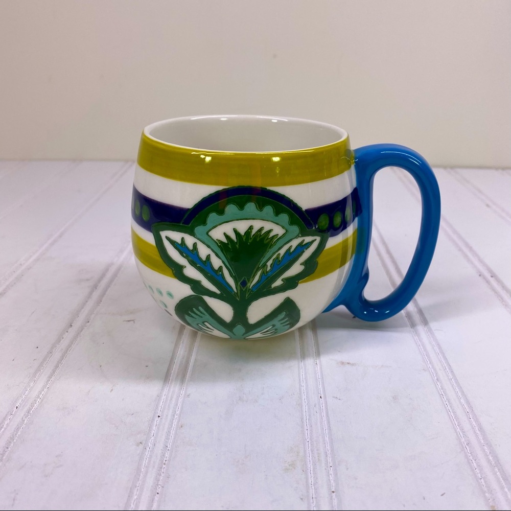 Anthropologie blue & green floral mug